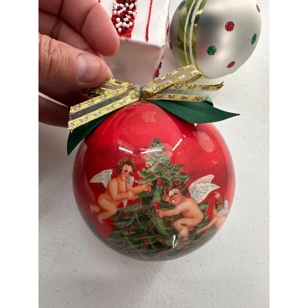 Christmas Ornament Set: Angel Snowman‎ & Cherub Ball Ornaments Gift Box Disney